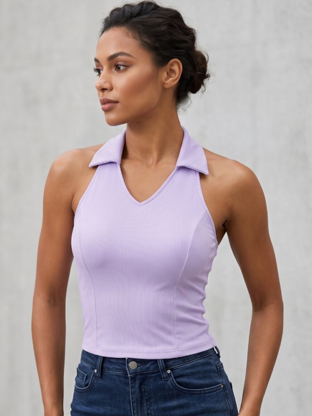 NWOT | Purple | Ribbed Collared V-Neck Tank Top | Medium